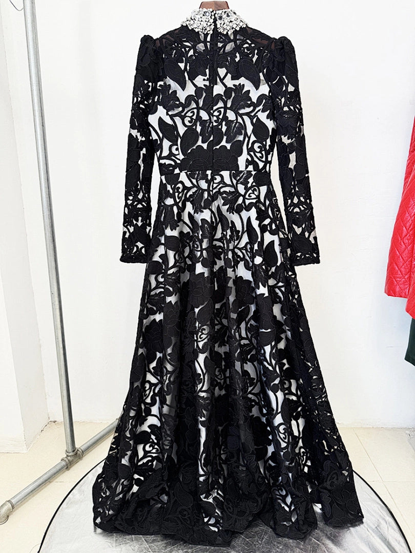 Luxury Black Satin Mermaid Evening Gown with Beading