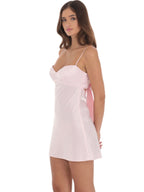 Celeste satin tie-waist elegant pink dress