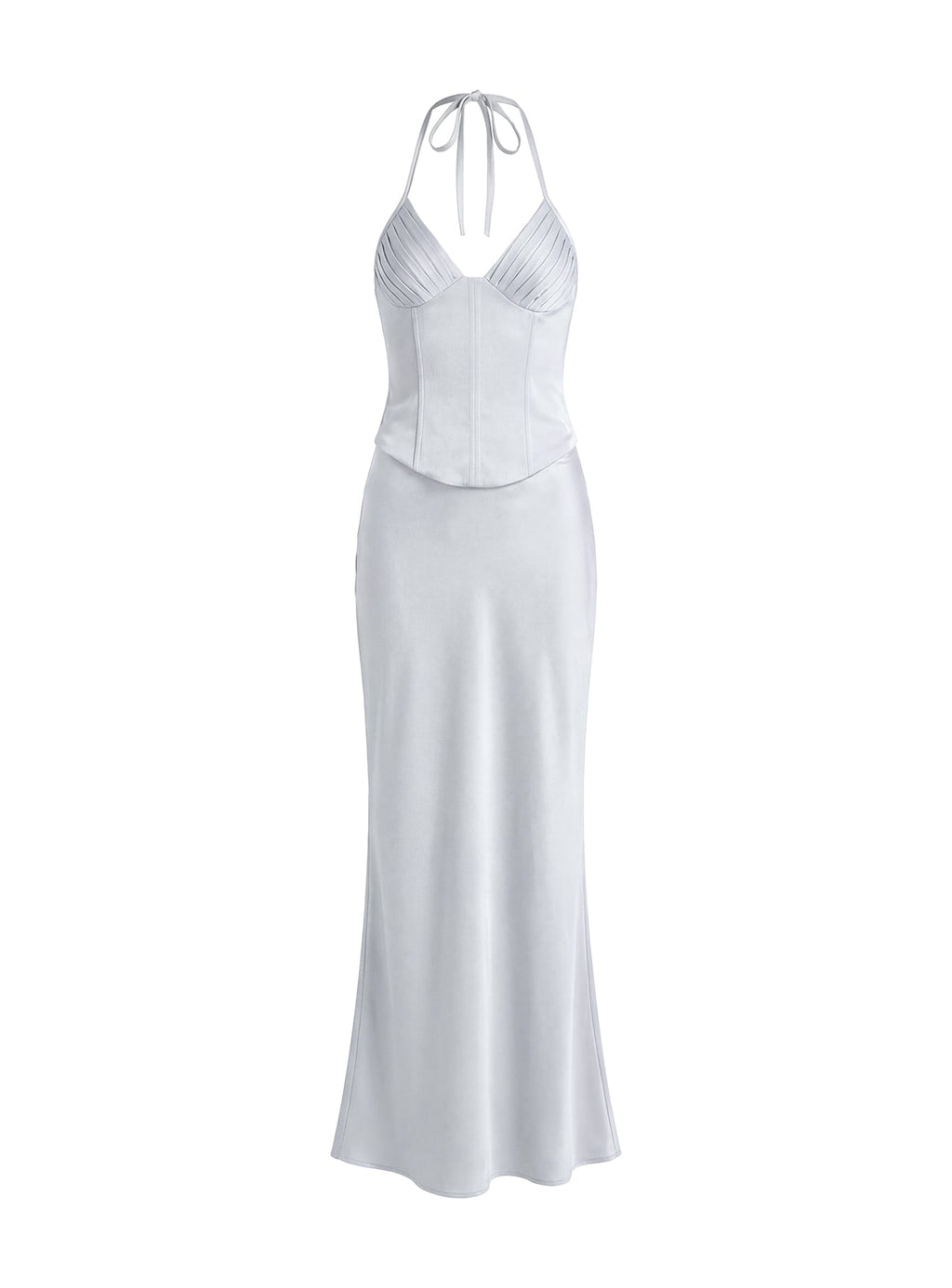 Devotedness Satin Corset Maxi Dress Silver