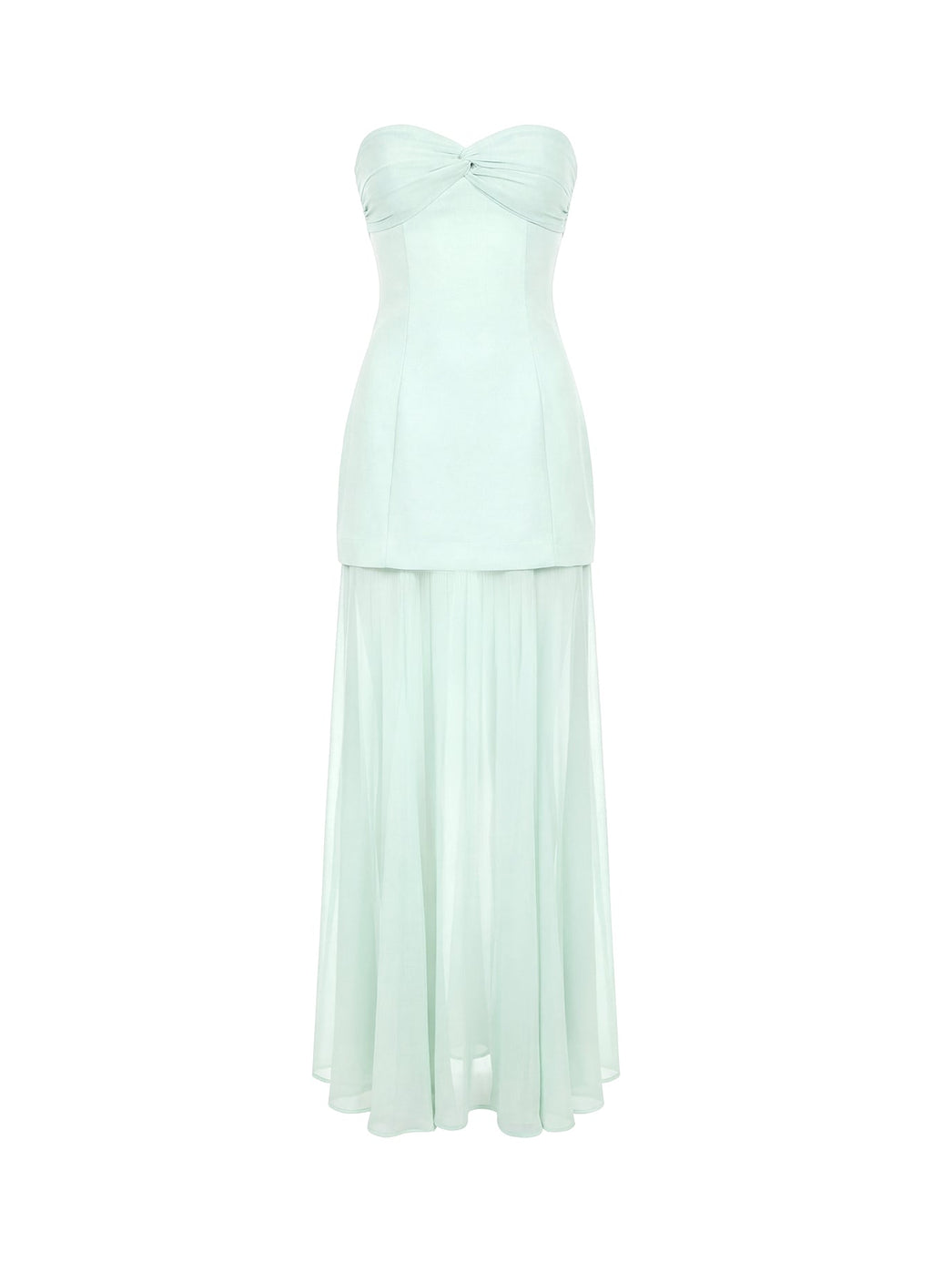 Flashy Sheer Chiffon Strapless Maxi Dress Green