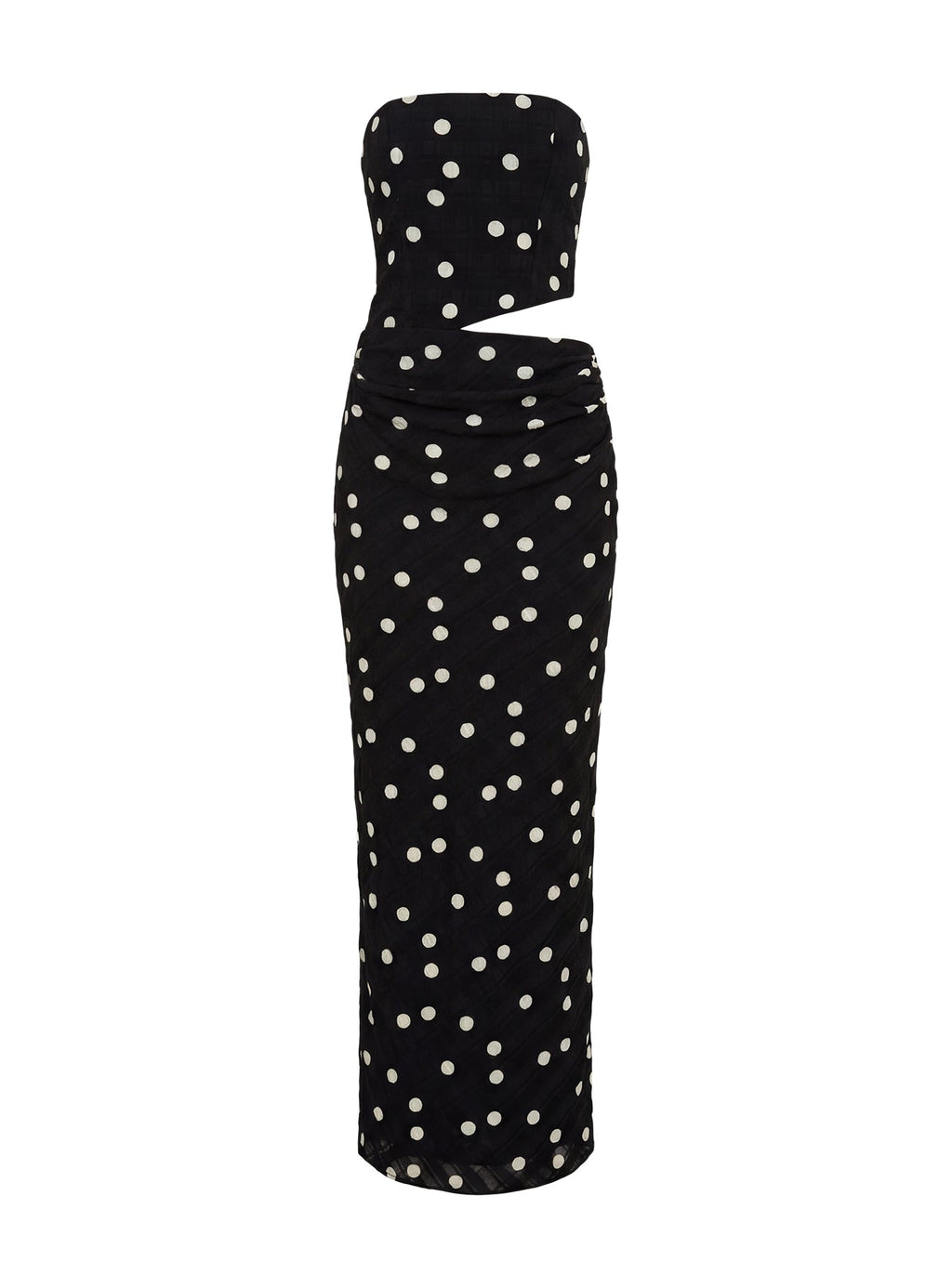 Jasira Strapless Drape Maxi Dress Black Polka Dot