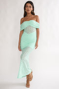 Silver Moon Off-Shoulder Maxi Dress Floral Mint