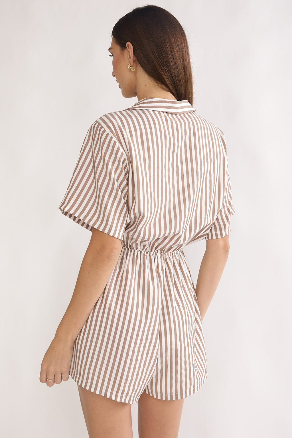 Devon Tie Front Romper Stripe Chocolate