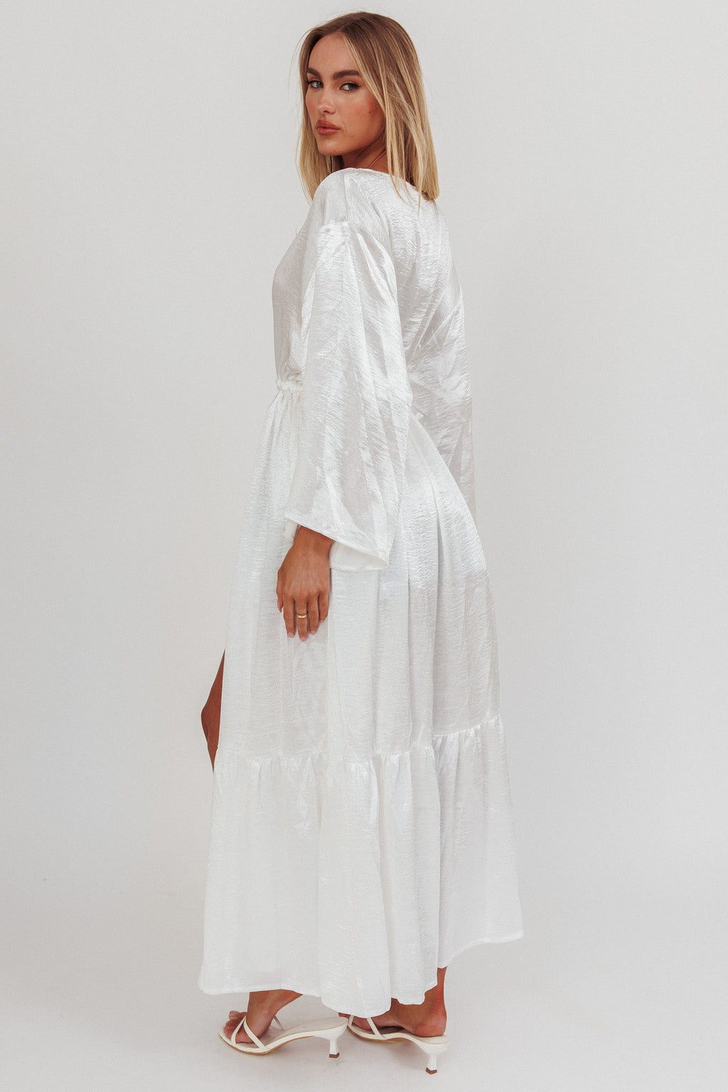 Good Advice Drawstring Waist Satin Robe Pearl