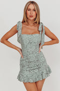 Neriah Tied Shoulder Lace Mini Dress Sage