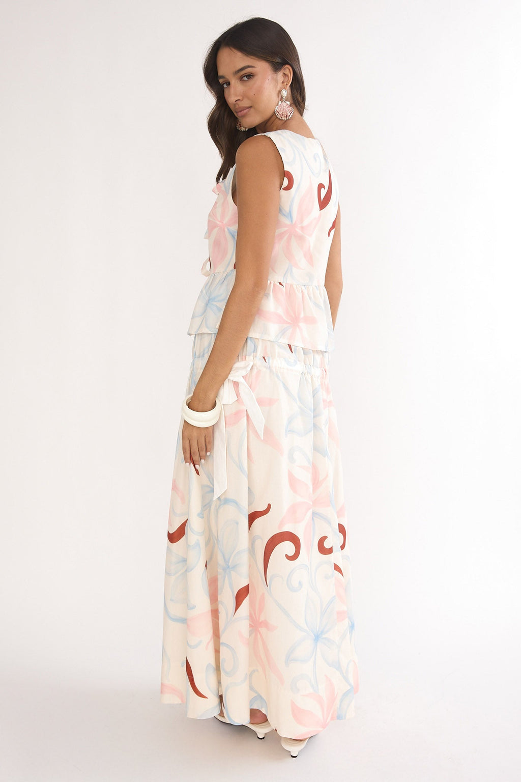 Salty Sea Side Bow Maxi Skirt Floral