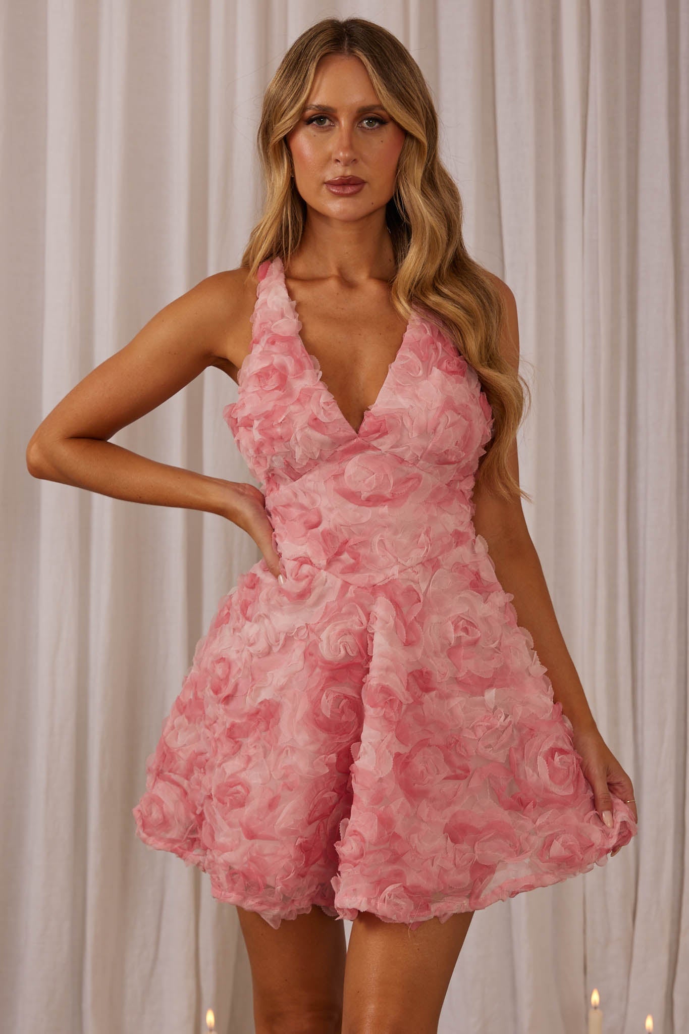 Lavalle Criss-Cross Embellished Mini Dress Pink