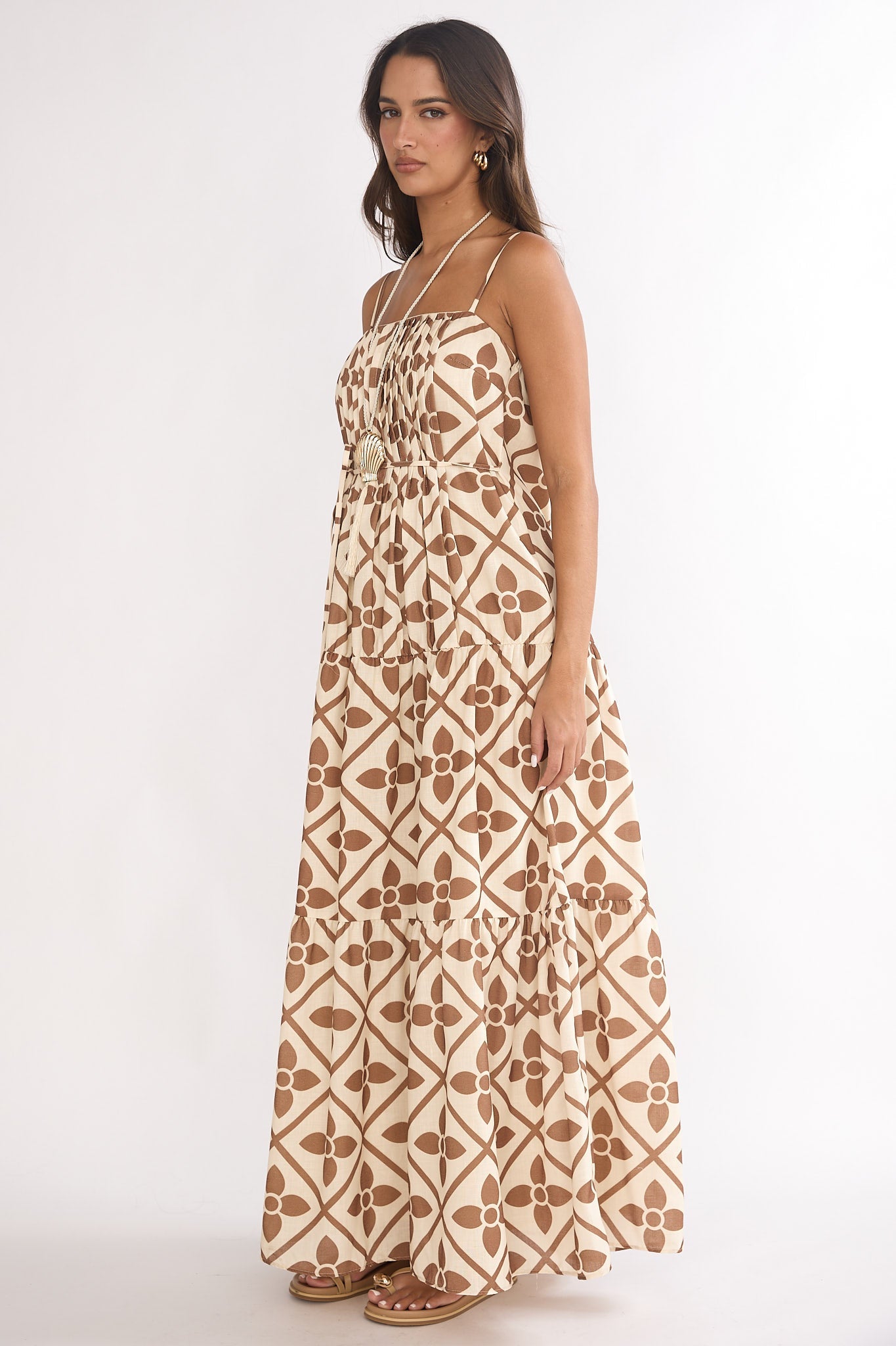 Lysette Pintuck Pleat Maxi Dress Brown Multi